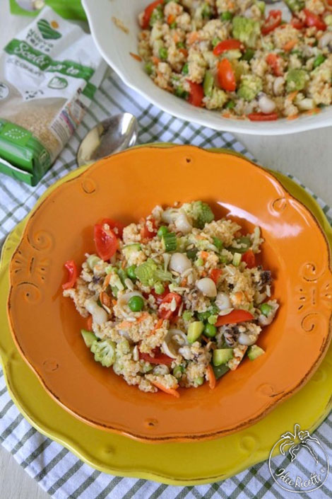 Insalata Di Bulghur Con Seppioline, Piselli E Verdure Al Vapore