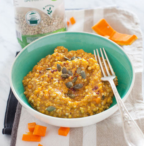 Risotto di grano saraceno alla zucca con sumac e semi di zucca